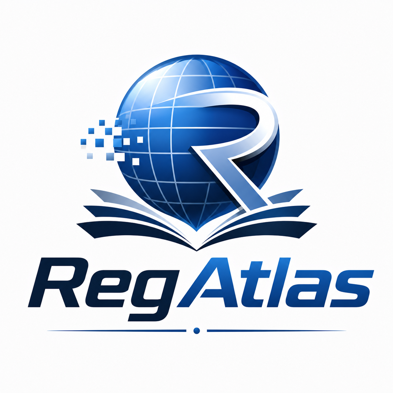 RegAtlas logo: a blue globe, open book, and stylized R.